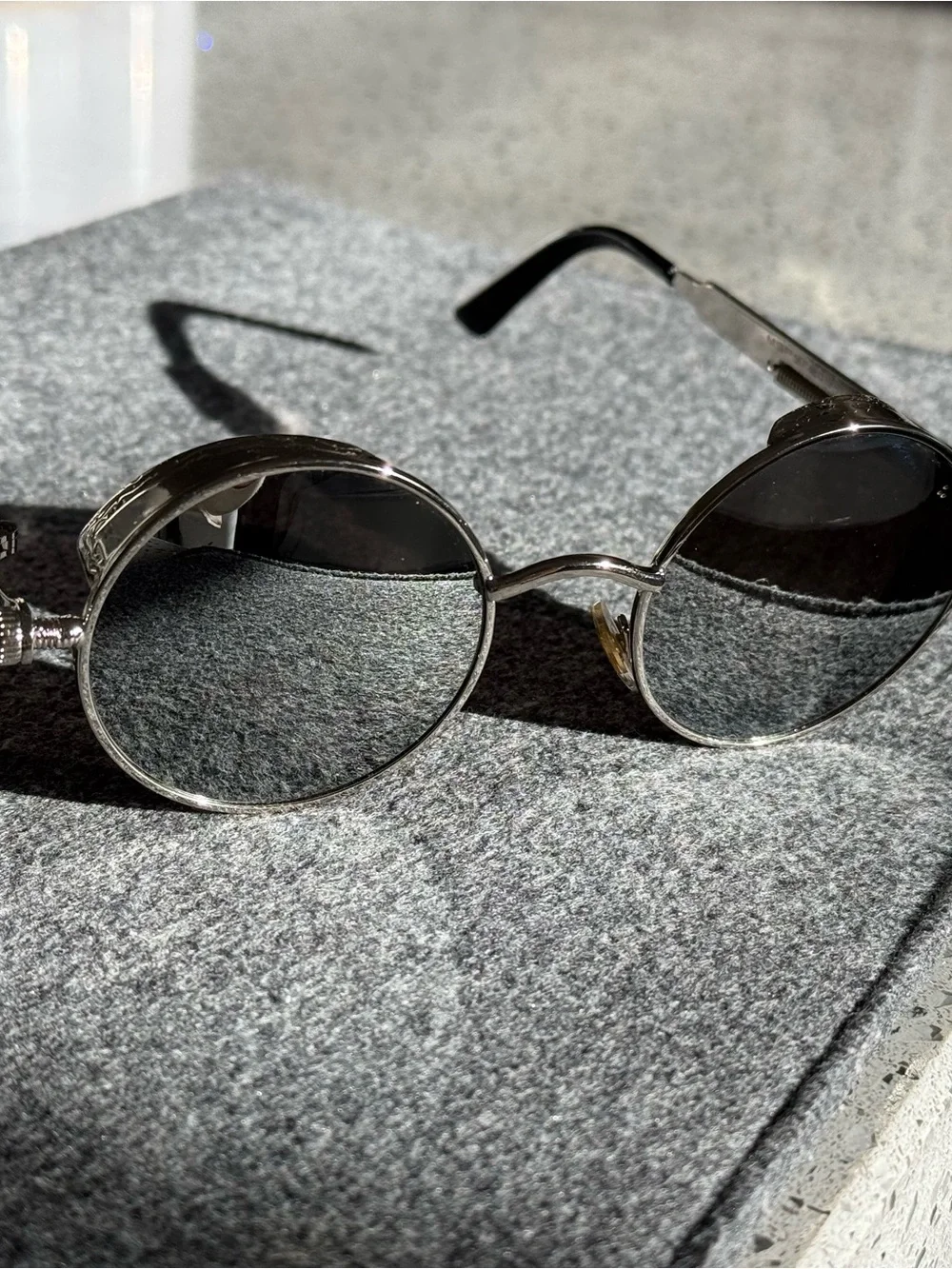 Steampunk Round Silver Sunglasses Industrial Spring Temple Cyberpunk Goth